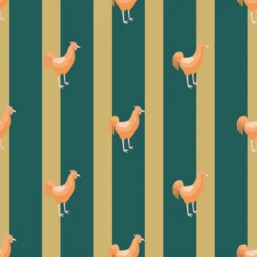 Seamless pattern of rooster. Domestic animals on colorful background. Vector  스톡 일러스트