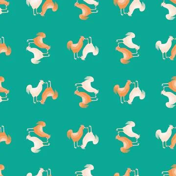 Seamless pattern of rooster. Domestic animals on colorful background. Vector  Illustrazione stock