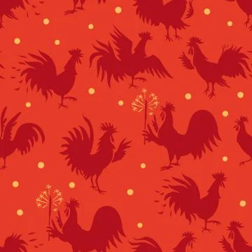 Seamless pattern with roosters in different poses Stock Illustration