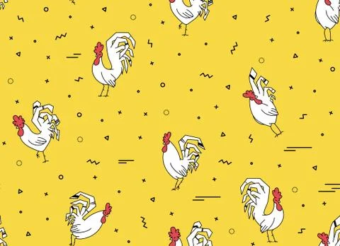 Seamless pattern with roosters on a yellow background. Stock Illustration