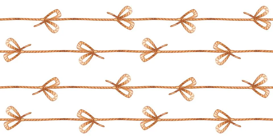 Seamless pattern Rope and bow watercolor hemp Stock Illustration