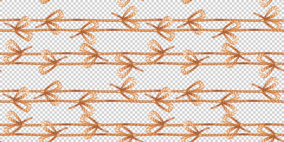 Seamless pattern Rope and bow watercolor twine イラスト素材