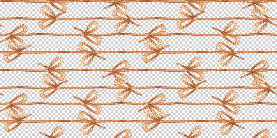 Seamless pattern Rope and bow, watercolor jute Illustrazione stock