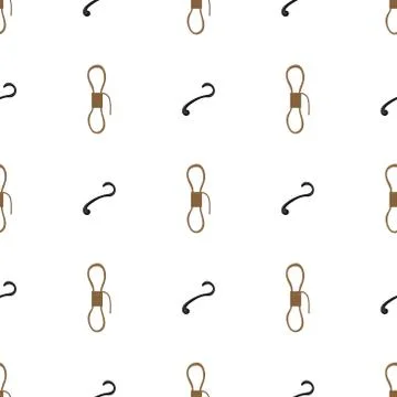 Seamless pattern with rope and hook on white background. Vector illustration. Stock Illustration