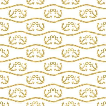 Seamless pattern with ropes and anchors. Ongoing backgrounds of marine theme Stock Illustration