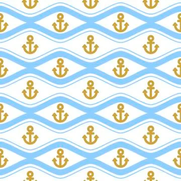 Seamless pattern with ropes and waves. Ongoing backgrounds of marine theme Illustrazione stock