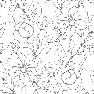Seamless Pattern with Rose and Mallow Inspired by Ukrainian Traditional Emb.. Stock Illustration