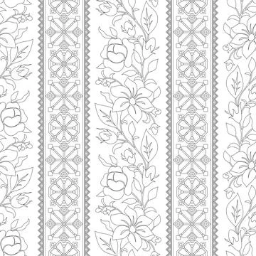 Seamless Pattern with Rose and Mallow Inspired by Ukrainian Traditional Emb.. Illustrazione stock