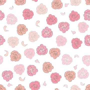 Seamless pattern rose and peony flowers. Confetti, cosmetics, wedding, beauti Illustrazione stock