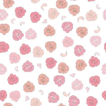 Seamless pattern rose and peony flowers. Confetti, cosmetics, wedding, beauti Stockillustratie