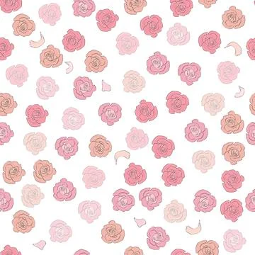 Seamless pattern rose and peony flowers. Confetti, cosmetics, wedding, beauti Stock Illustration