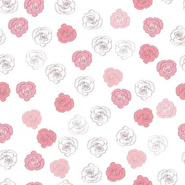 Seamless pattern rose and peony flowers. Confetti, cosmetics, wedding, beauti Stock Illustration