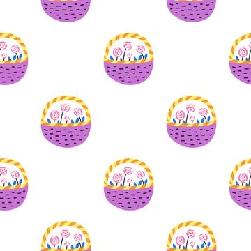 Seamless pattern with rose flowers in baskets. Stock Illustration