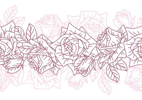 Seamless pattern with rose flowers. Beautiful decorative plants. Stock Illustration