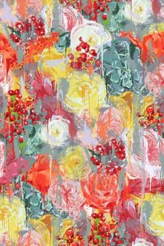 Seamless pattern. Rose flowers in bright multi-colored tons. Stock Illustration