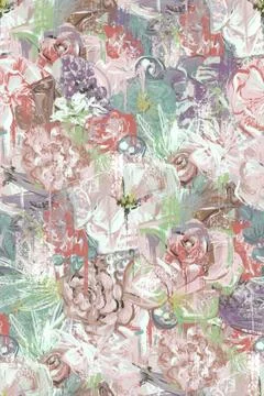 Seamless pattern. Rose flowers in gray pink dusty tons. Stock Illustration