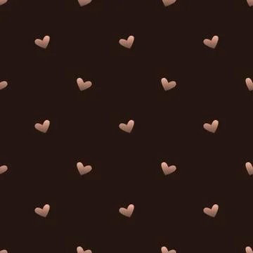Seamless pattern with rose gold hearts on dark brown background. Illustrazione stock
