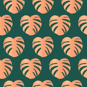 Seamless pattern with rose gold Monstera leaf Stock Illustration