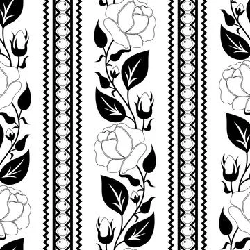 Seamless Pattern with Rose Inspired by Ukrainian Traditional Embroidery Illustrazione stock