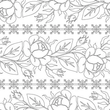 Seamless Pattern with Rose Inspired by Ukrainian Traditional Embroidery Stock Illustration