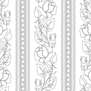 Seamless Pattern with Rose Inspired by Ukrainian Traditional Embroidery Stock Illustration