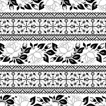 Seamless Pattern with Rose Inspired by Ukrainian Traditional Embroidery Stock Illustration