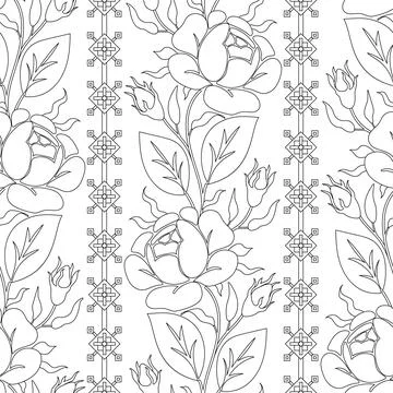 Seamless Pattern with Rose Inspired by Ukrainian Traditional Embroidery Stock Illustration