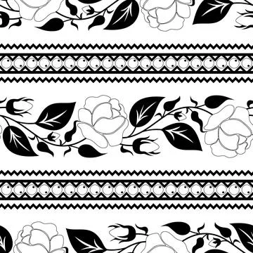 Seamless Pattern with Rose Inspired by Ukrainian Traditional Embroidery Stock Illustration