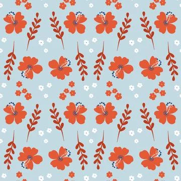 Seamless pattern with rose mallow flowers Stock Illustration