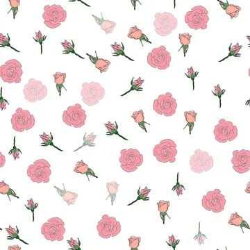 Seamless pattern rose petals, buds and flowers. Confetti, cosmetics, wedding, Illustrazione stock