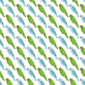 Seamless pattern with rose ringed parrots. Stock Illustration