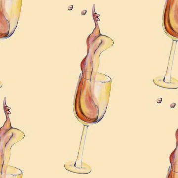 Seamless pattern rose wine glass splash Stock Illustration