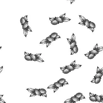 Seamless pattern rosehip plant berry sketch hand drawn Illustrazione stock