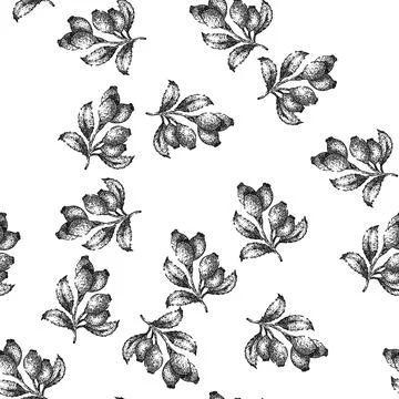 Seamless pattern rosehip plant leaf sketch hand drawn Stock Illustration