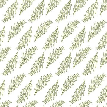 Seamless pattern of rosemary branch in line art style. Design with healing herb Stock Illustration