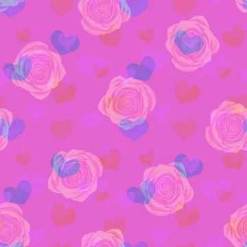 Seamless pattern with roses and denim hearts Stock-Illustration