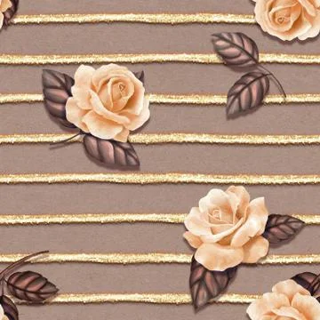 Seamless pattern with roses and glitter stripes Illustrazione stock