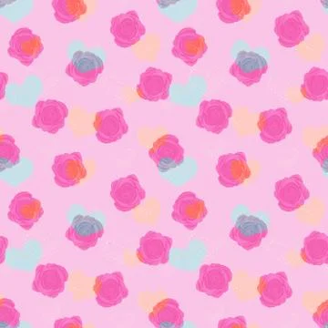 Seamless pattern with roses and hearts 스톡 일러스트