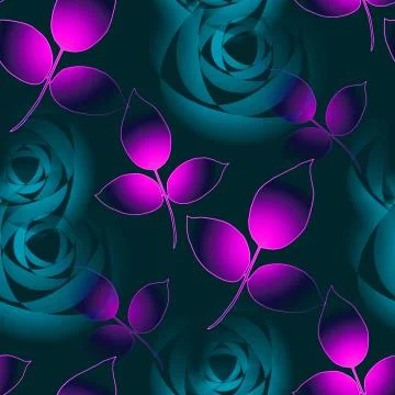 Seamless pattern roses and leaves turquoise purple Stock Illustration