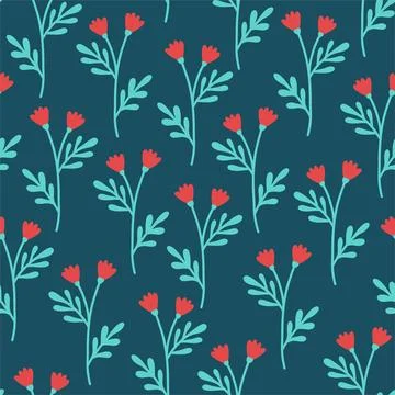 Seamless pattern with roses and leaves on a dark blue background vector Stock Illustration