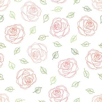 Seamless pattern with roses and leaves on a white background. 스톡 일러스트