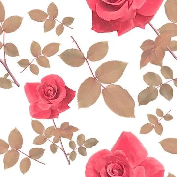 Seamless pattern with roses and leaves digital painting of seamless patter... Stock Photos