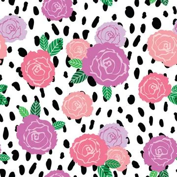 Seamless pattern with roses and white cheetah skin pattern Stock Illustration