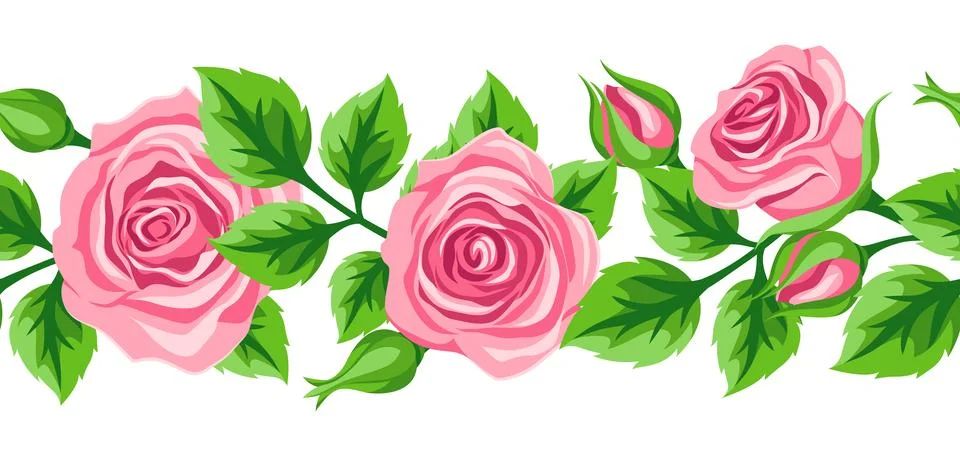 Seamless pattern with roses. Beautiful realistic flowers, buds and leaves. イラスト素材