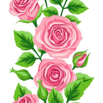 Seamless pattern with roses. Beautiful realistic flowers, buds and leaves. イラスト素材