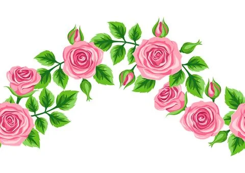Seamless pattern with roses. Beautiful realistic flowers, buds and leaves. 스톡 일러스트