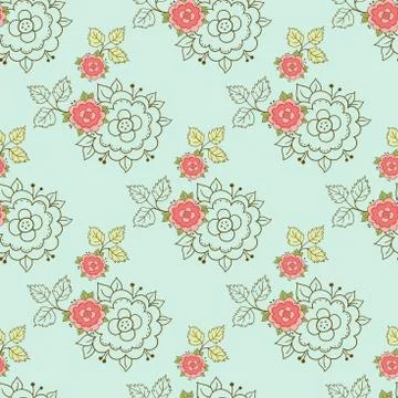 Seamless Pattern Roses On Blue Stock Illustration