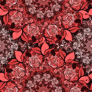 Seamless pattern with roses in circles,cute red flowers Stock Illustration