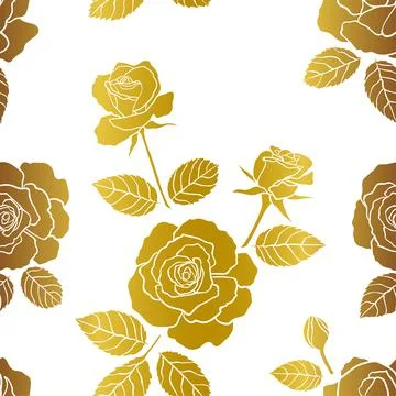 Seamless pattern with roses garden on monotone gold color,for fashion,fabric, Stock Illustration