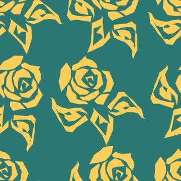 Seamless pattern with roses on green background. Vector illustration eps 10. Stock Illustration
